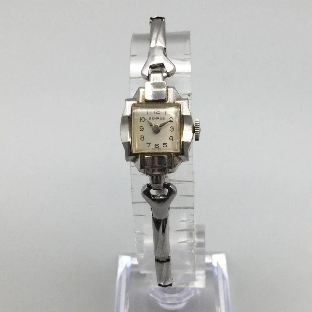 Vintage Benrus Womens Watch 14mm Manual Wind White 10KRB Stretch Band